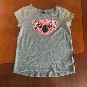 Children's Place Top, Gray, short-sleeve, koala sequin design, Girls size 7/8